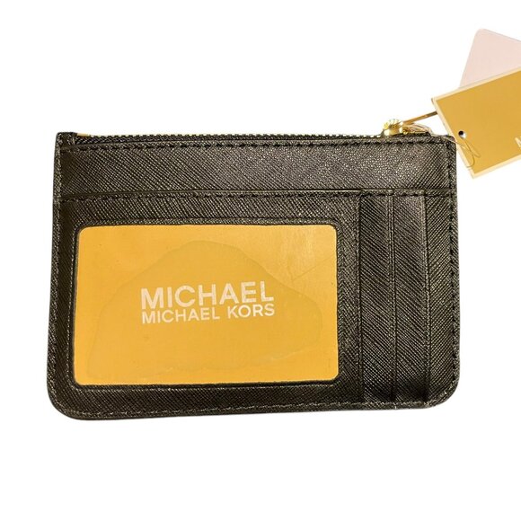 NWT Michael Kors Jet Set Travel Small Top Zip Leather Coin Pouch Wallet - Black - Picture 2 of 5
